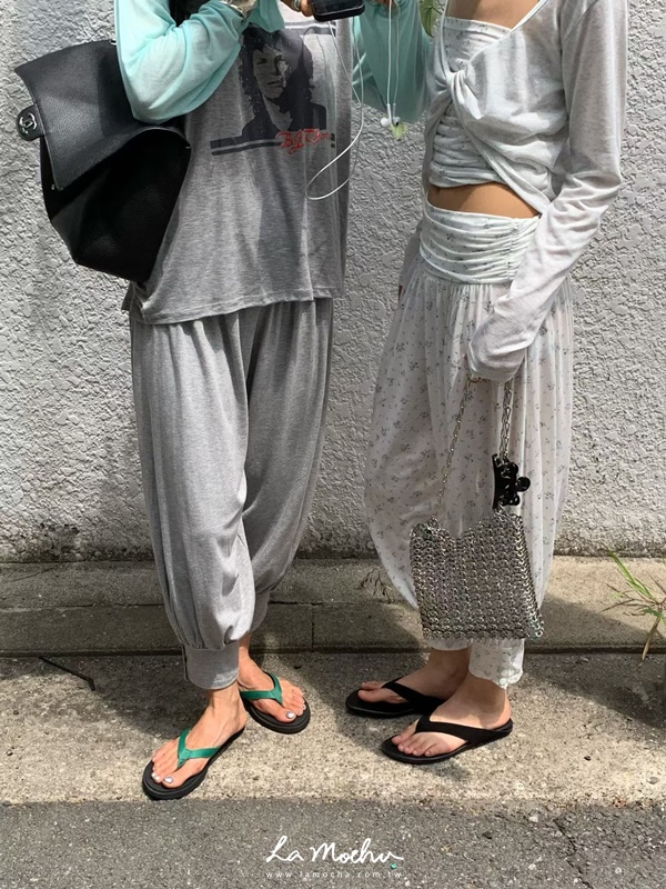 反摺腰頭碎花氣球褲